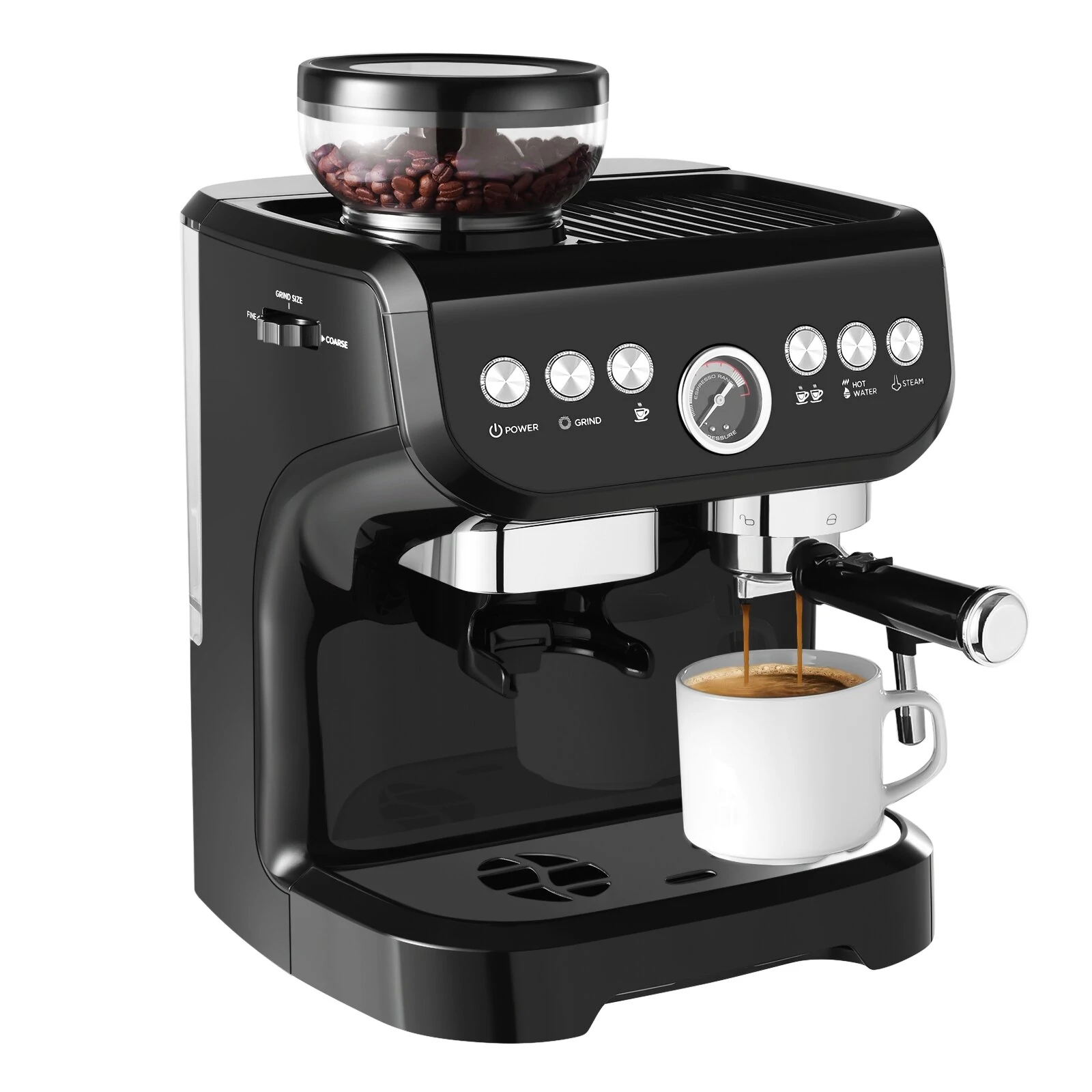 (image for) [US Direct] AC-517E 15Bar 1100W 110V Espresso Coffee Makers With Grinder Machine Electric Commercial Coffee Makers Machine For Household, Hotel